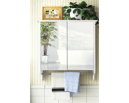 FaFurn Modern 2-Door Wall Mounted Bathroom Medicine Cabinet with Mirror and Towel Bar