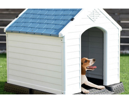 FaFurn - Small Outdoor Heavy Duty Blue and White Plastic Dog House