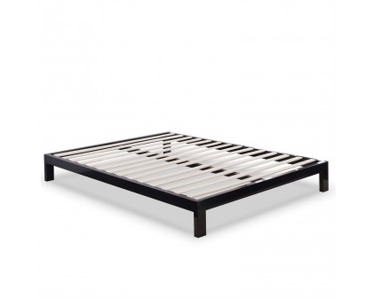 FaFurn - Modern Queen Size Platform Bed Frame with Wooden Slats in Black, Metal