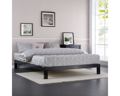 FaFurn - Modern Queen Size Platform Bed Frame with Wooden Slats in Black, Metal