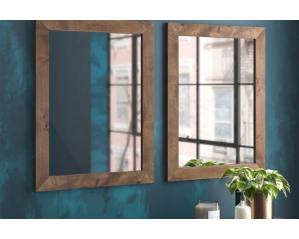 FaFurn - Modern Farmhouse Mirror Set Distressed Brown Wood Frame 31 X 24 Inch (Set of 2)