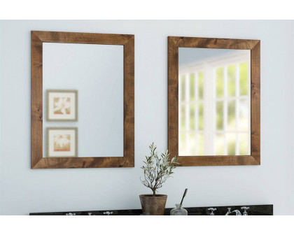 FaFurn - Modern Farmhouse Mirror Set Distressed Brown Wood Frame 31 X 24 Inch (Set of 2)