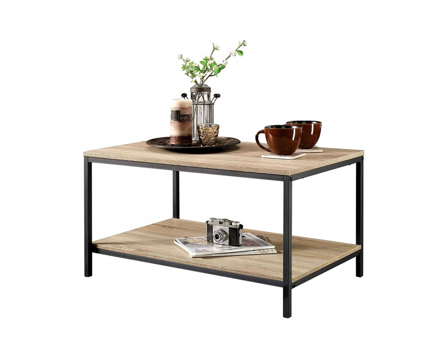 FaFurn - Modern 2-Tier Metal Wooden Coffee Table