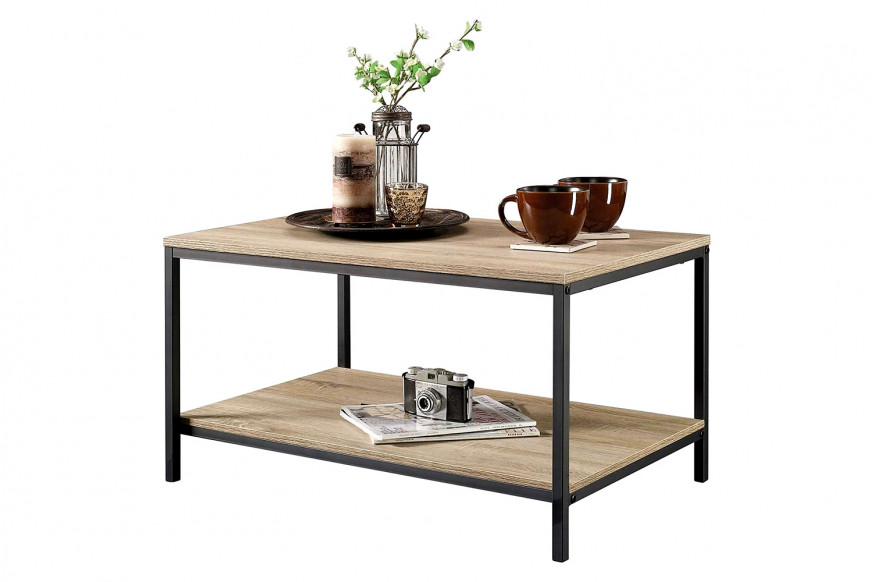 FaFurn™ Modern 2-Tier Metal Wooden Coffee Table - Rustic Light Oak