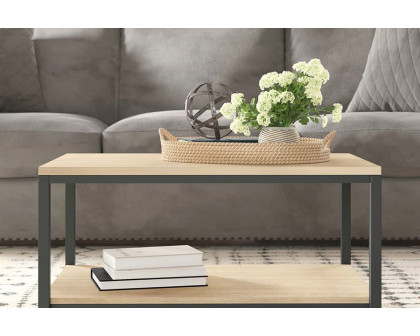 FaFurn™ Modern 2-Tier Metal Wooden Coffee Table - Rustic Light Oak