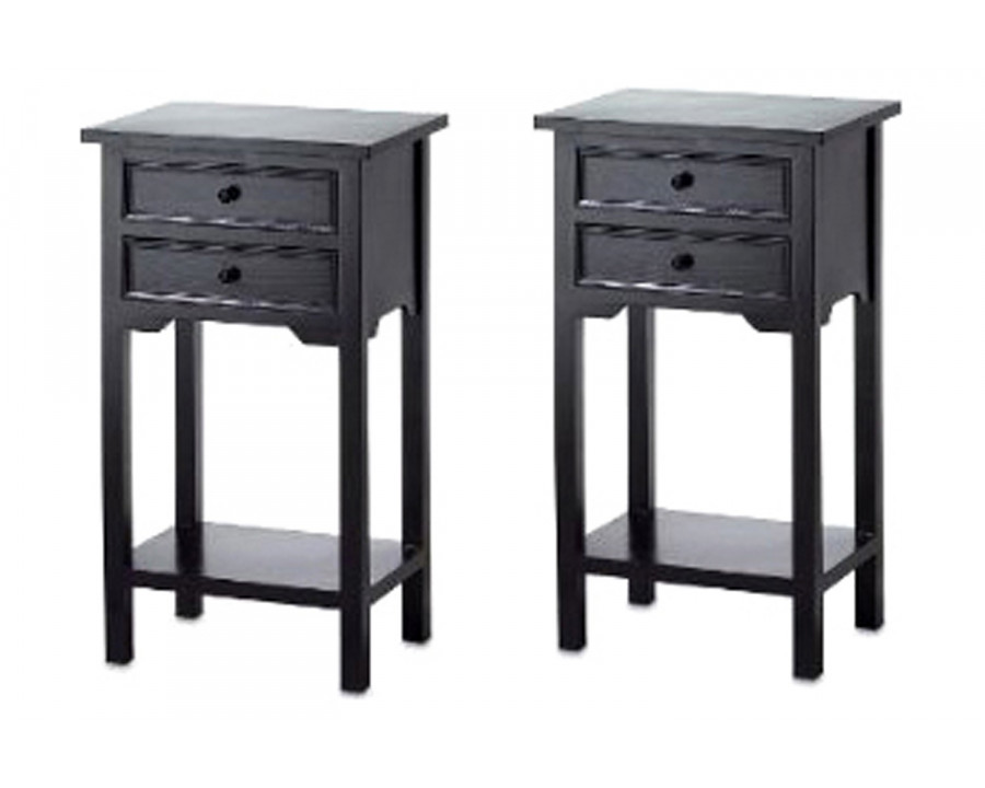 FaFurn - Nightstand Side Tables/End Table in Black Finish Pine Wood (Set of 2)