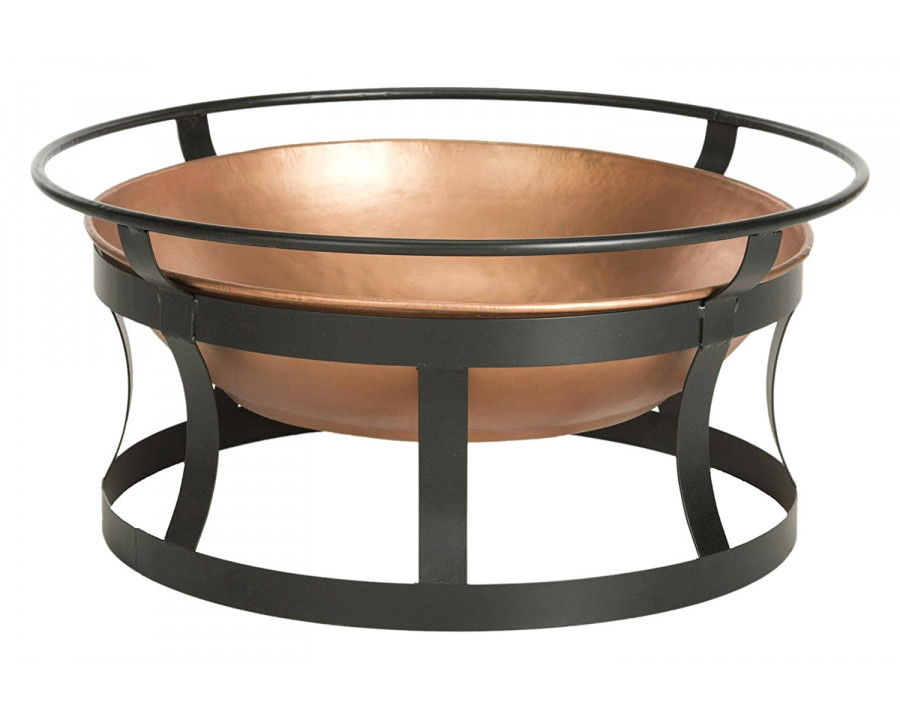 FaFurn - Copper Finish Fire Pit with Black Iron Stand Grate and Fire Poker