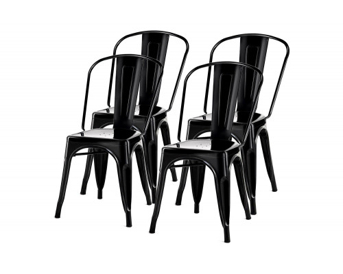 FaFurn Indoor Outdoor Metal Stacking Bistro Dining Chairs (Set of 4) - Black