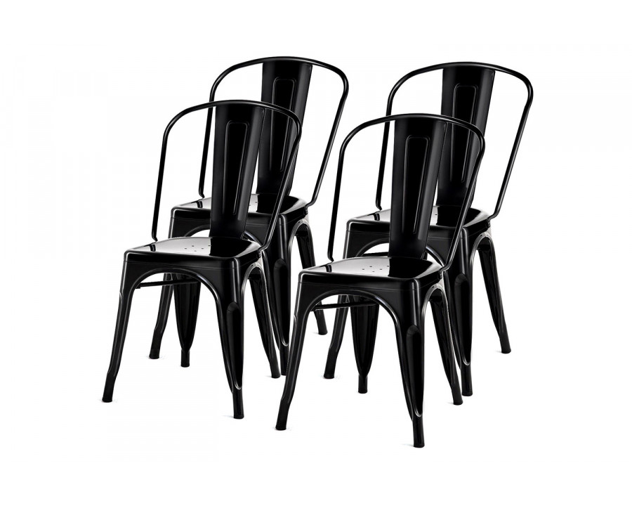 FaFurn Indoor Outdoor Metal Stacking Bistro Dining Chairs (Set of 4) - Black