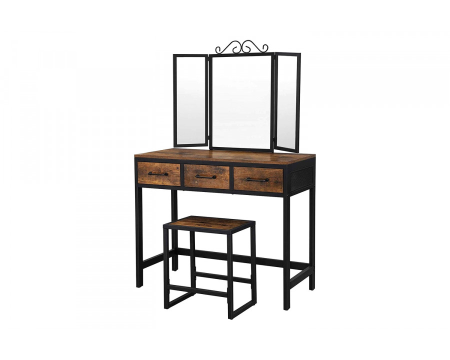 FaFurn - Farmhouse Vanity Table Set with Folding Mirror