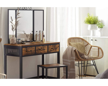 FaFurn - Farmhouse Vanity Table Set with Folding Mirror