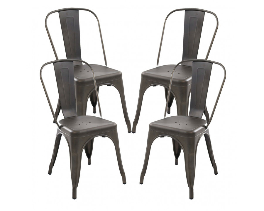 FaFurn - Set of 4 Modern Bistro Dining Chairs Set in Bronze, Metal