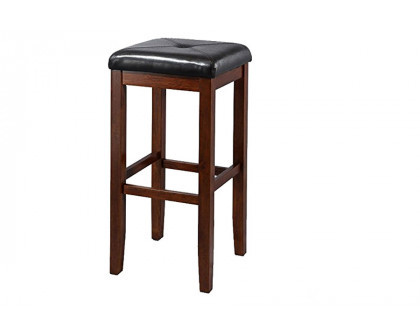 FaFurn - Vintage Mahogany Stools with Black Upholstered Seat (Set of 2)