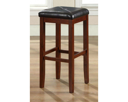 FaFurn - Vintage Mahogany Stools with Black Upholstered Seat (Set of 2)