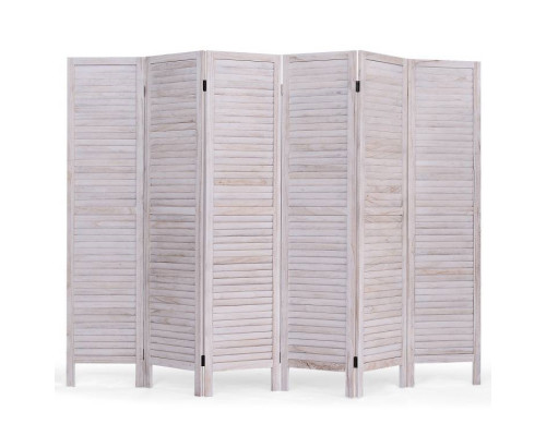 FaFurn Classic 6-Panel Slatted Room Divider Screen - White, Wood