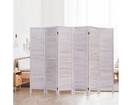 FaFurn Classic 6-Panel Slatted Room Divider Screen - White, Wood