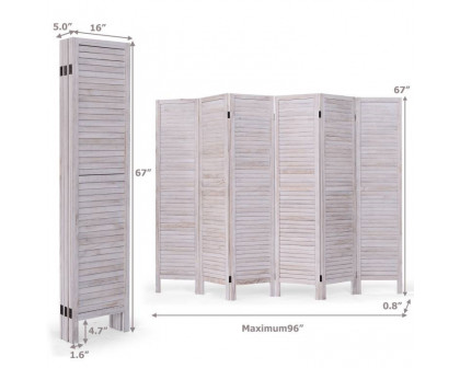 FaFurn Classic 6-Panel Slatted Room Divider Screen - White, Wood