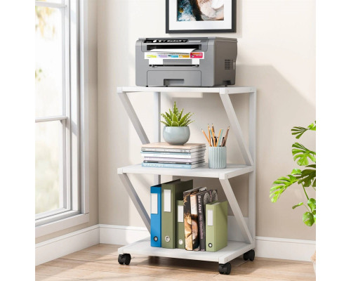 FaFurn Modern 3-Shelf Printer Stand - White, Metal/Wood