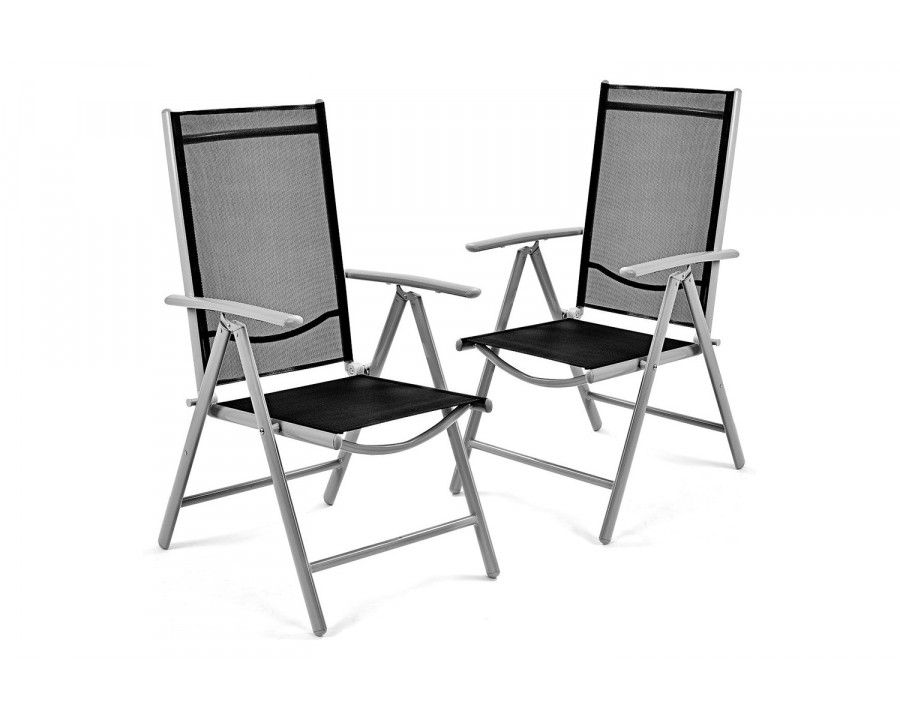 FaFurn - Folding Outdoor Patio Chairs with Black Mesh Seat and Gray Metal Frame (Set of 2)