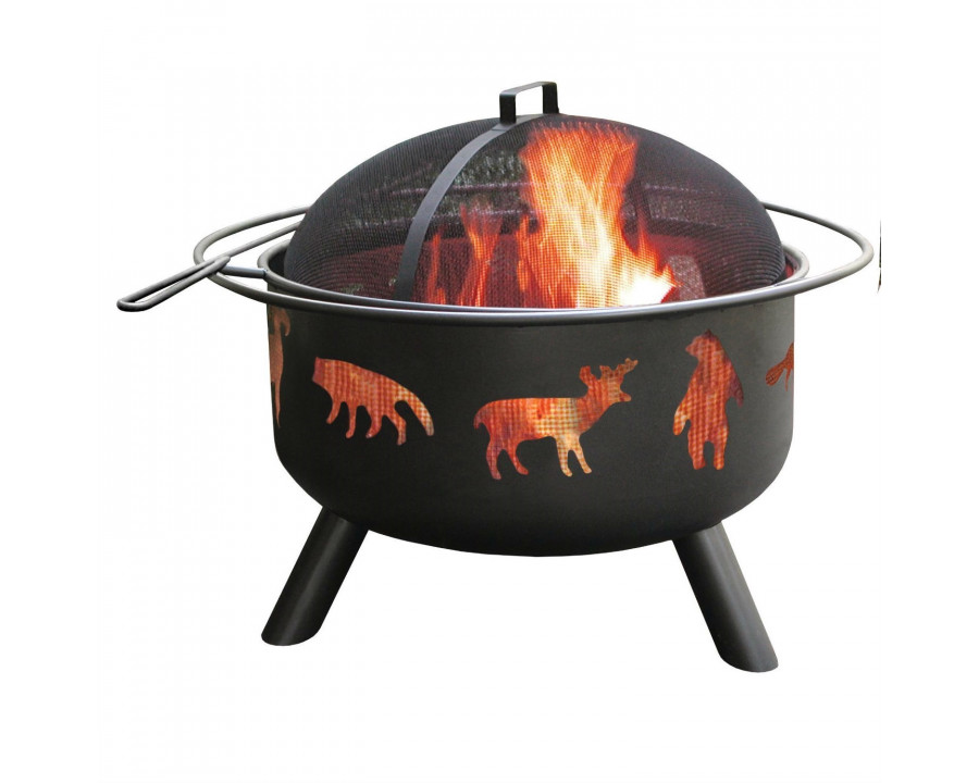 FaFurn Large Fire Pit with Bear Deer Animals - Steel