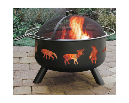 FaFurn Large Fire Pit with Bear Deer Animals - Steel