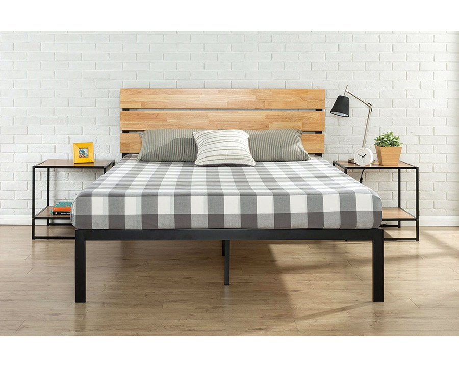 FaFurn - Modern Metal Platform Bed Frame with Wood Headboard and Slats