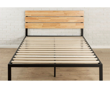 FaFurn - Modern Metal Platform Bed Frame with Wood Headboard and Slats