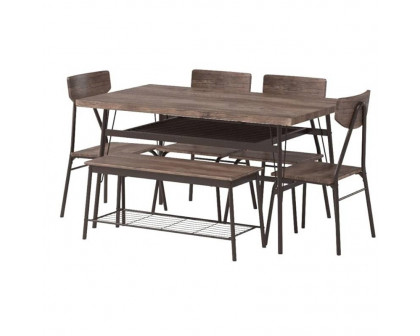 FaFurn - 6-Piece Modern Dining Set with Table 4 Chairs and Storage Bench