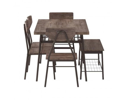 FaFurn 6-Piece Modern Dining Set with Table 4 Chairs and Storage Bench - Brown, Wood