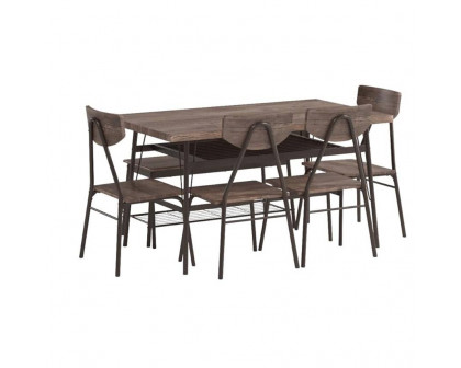 FaFurn 6-Piece Modern Dining Set with Table 4 Chairs and Storage Bench - Brown, Wood