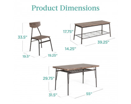 FaFurn 6-Piece Modern Dining Set with Table 4 Chairs and Storage Bench - Brown, Wood