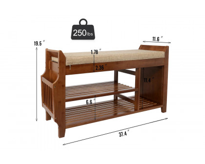 FaFurn - Solid Wood Entryway Shoe Rack Storage Bench with Cushioned Seat 2 Shelves and Drawer