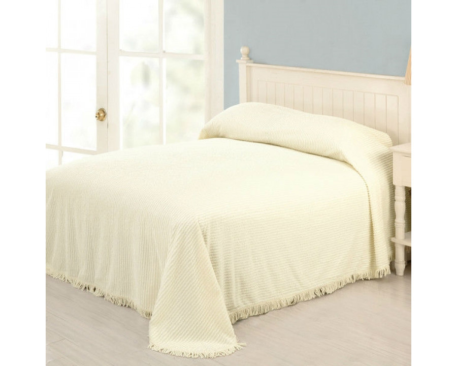 FaFurn - King Size Bedspread with Fringed Edges in Ivory, Cotton