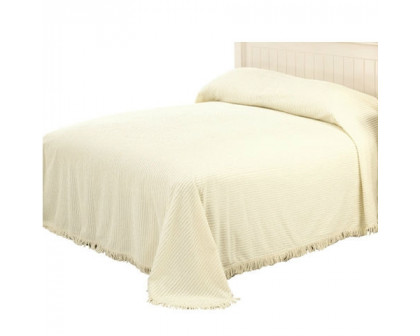 FaFurn - King Size Bedspread with Fringed Edges in Ivory, Cotton