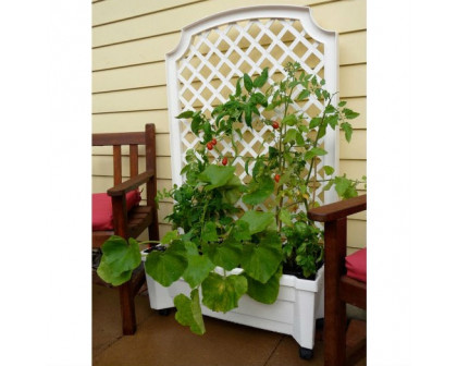 FaFurn - Self Watering Planter with Trellis on Wheels in White, Plastic