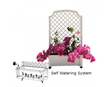 FaFurn - Self Watering Planter with Trellis on Wheels in White, Plastic