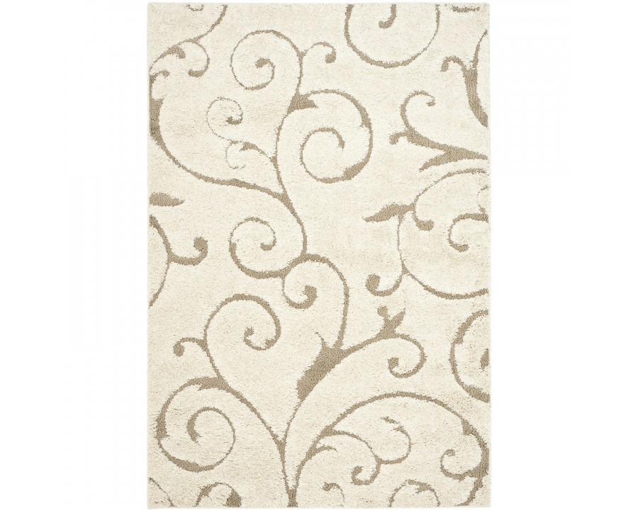 FaFurn - Rug with Scrolling Floral Pattern in Beige