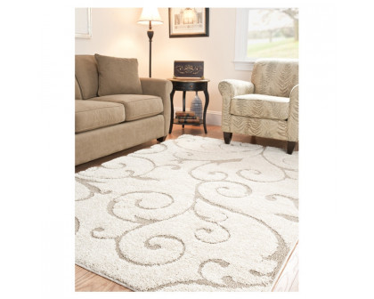 FaFurn - Rug with Scrolling Floral Pattern in Beige