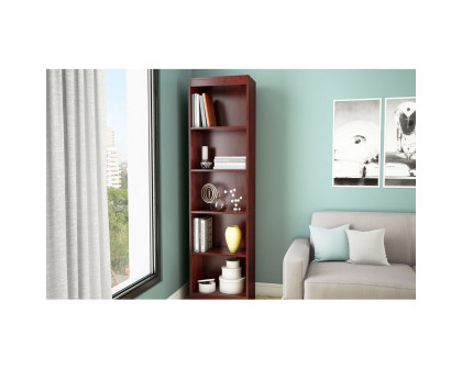 FaFurn Contemporary Tall 5-Shelves Bookcase with 5 Shelves - Royal Cherry, Wood