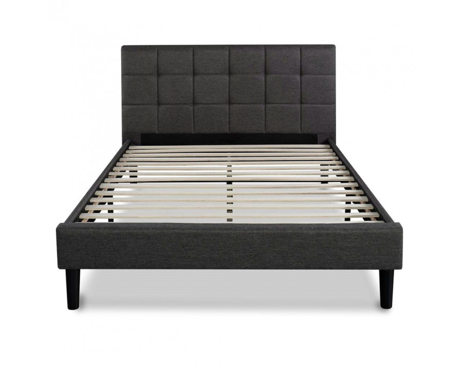 FaFurn - Modern Full Size Platform Bed with Square Stitched Upholstered Headboard in Dark Gray