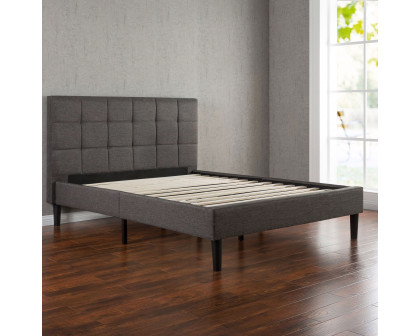 FaFurn - Modern Full Size Platform Bed with Square Stitched Upholstered Headboard in Dark Gray