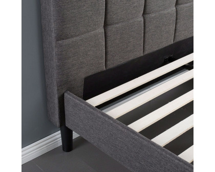 FaFurn - Modern Full Size Platform Bed with Square Stitched Upholstered Headboard in Dark Gray