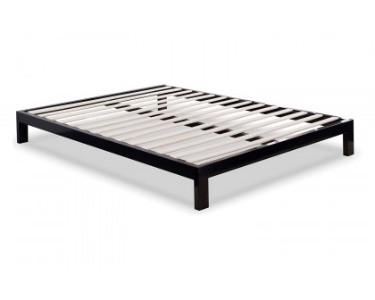 FaFurn - King Size Modern Black Metal Platform Bed Frame with Wood Slats