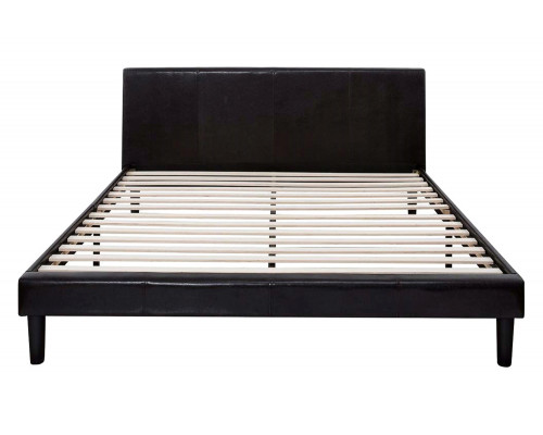 FaFurn - Full Size Modern Platform Bed with Espresso Faux Leather Headboard