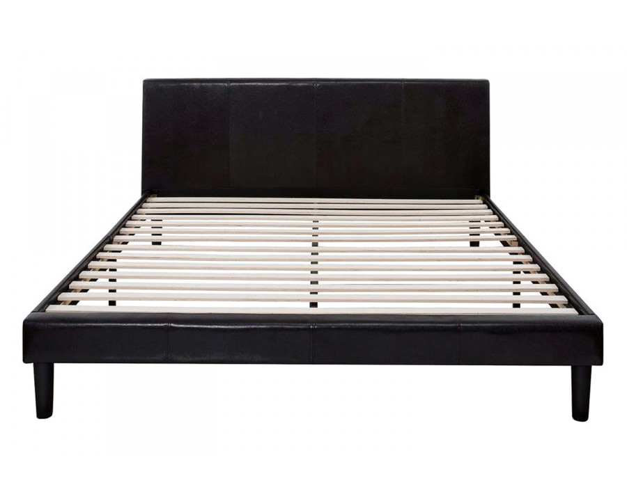 FaFurn - Full Size Modern Platform Bed with Espresso Faux Leather Headboard