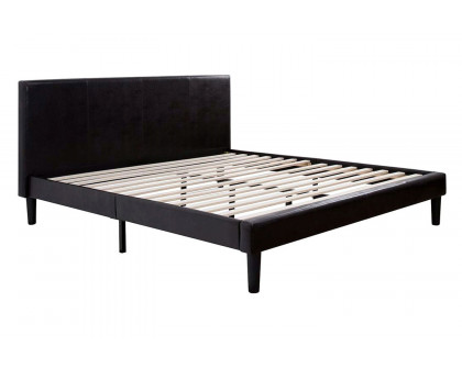 FaFurn - Full Size Modern Platform Bed with Espresso Faux Leather Headboard