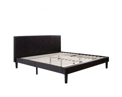 FaFurn - King Size Platform Bed Frame with Headboard in Espresso, Faux Leather