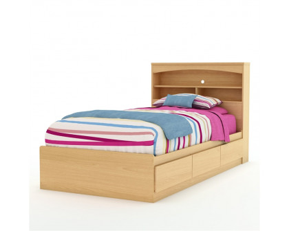 FaFurn - Twin Size Platform Bed Frame with Storage Drawers in Natural Maple