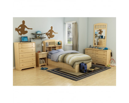 FaFurn - Twin Size Platform Bed Frame with Storage Drawers in Natural Maple