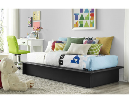 FaFurn - Twin Size Bed Frame with Wood Slats in Black, Leather